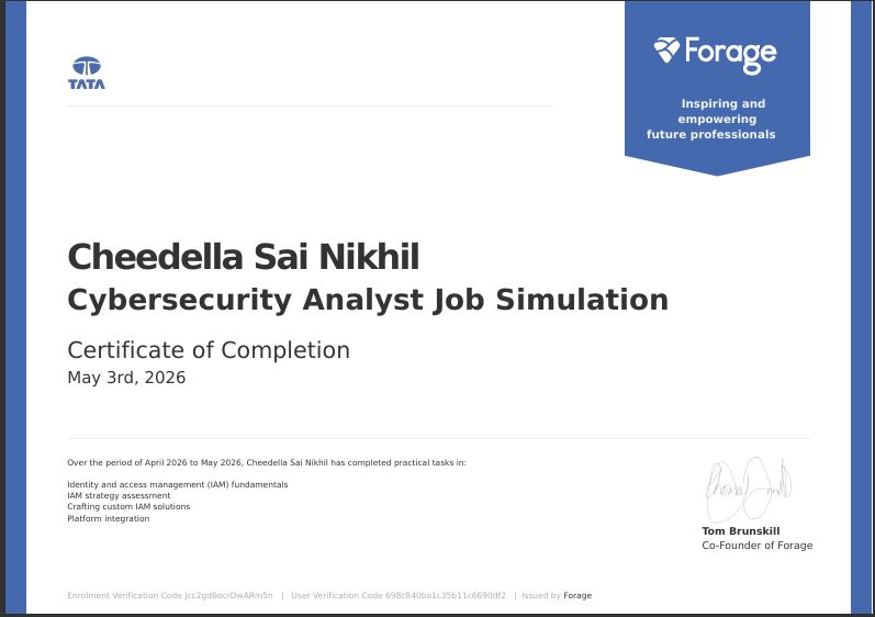 Tata Cybersecurity Analyst Job Simulation Certification
